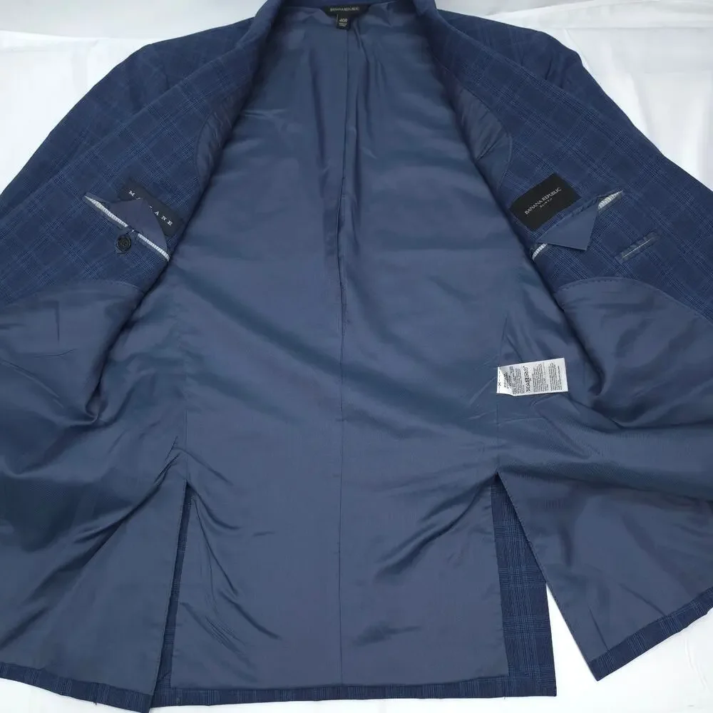 Banana Republic Marzotto Slim Fit Sport Coat Blazer 40R Blue Plaid Wool